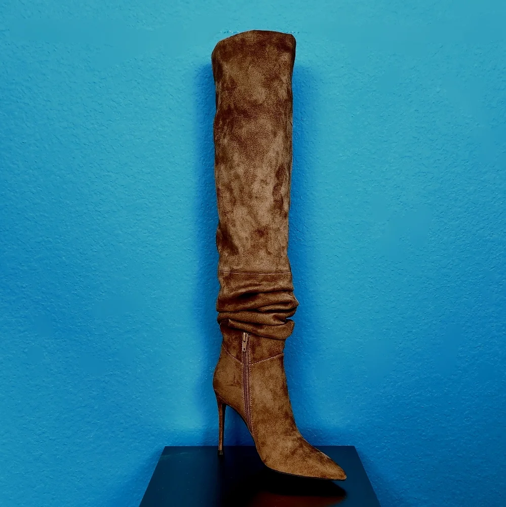 🆕️🍁🌻 JEFFREY CAMPBELL Pilla Scrunched Boots in Brown Suede // (NWT)